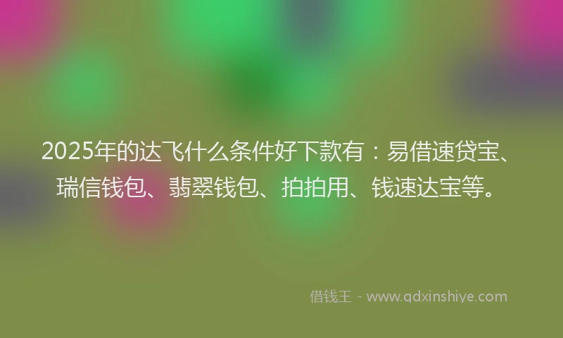 2025年的达飞什么条件好下款有：易借速贷宝、瑞信钱包、翡翠钱包、拍拍用、钱速达宝等。