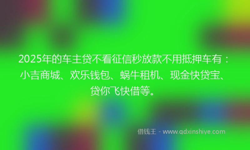2025年的车主贷不看征信秒放款不用抵押车有：小吉商城、欢乐钱包、蜗牛租机、现金快贷宝、贷你飞快借等。