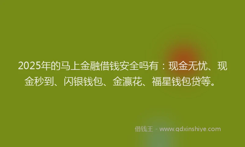 2025年的马上金融借钱安全吗有：现金无忧、现金秒到、闪银钱包、金瀛花、福星钱包贷等。
