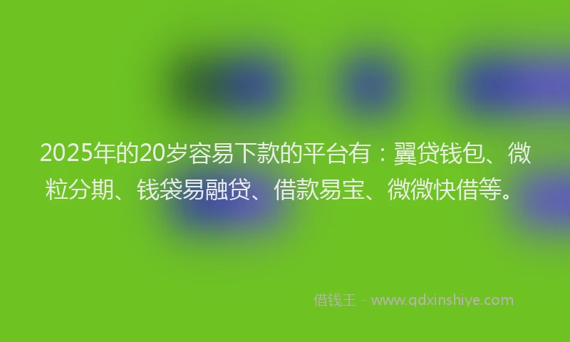2025年的20岁容易下款的平台有：翼贷钱包、微粒分期、钱袋易融贷、借款易宝、微微快借等。
