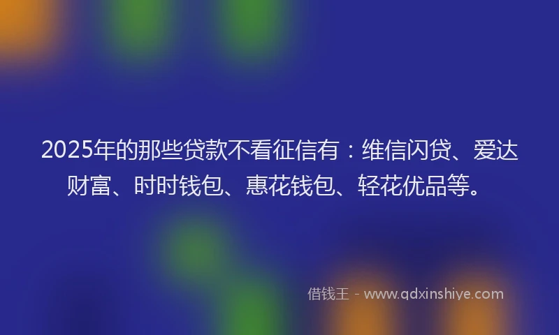 2025年的那些贷款不看征信有：维信闪贷、爱达财富、时时钱包、惠花钱包、轻花优品等。