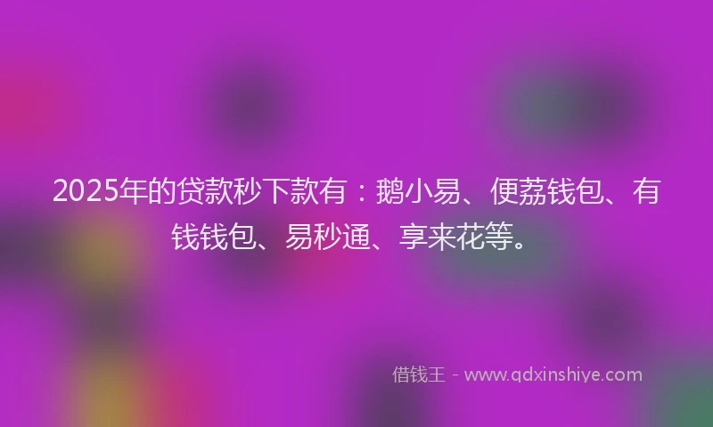 2025年的贷款秒下款有：鹅小易、便荔钱包、有钱钱包、易秒通、享来花等。