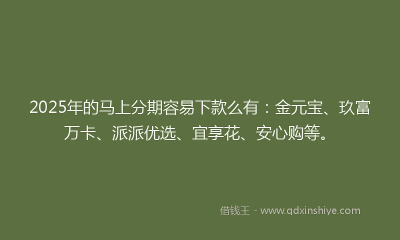 2025年的马上分期容易下款么有：金元宝、玖富万卡、派派优选、宜享花、安心购等。