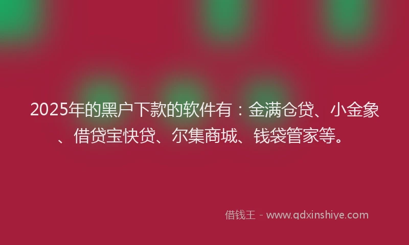 2025年的黑户下款的软件有：金满仓贷、小金象、借贷宝快贷、尔集商城、钱袋管家等。