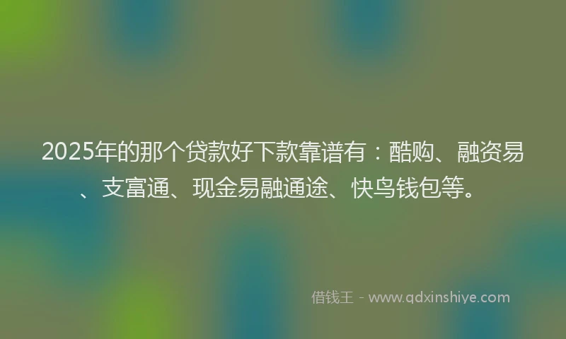 2025年的那个贷款好下款靠谱有：酷购、融资易、支富通、现金易融通途、快鸟钱包等。