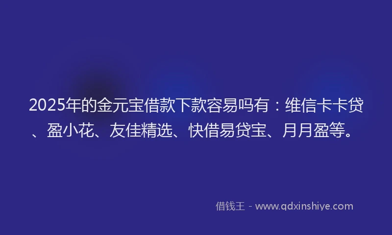 2025年的金元宝借款下款容易吗有：维信卡卡贷、盈小花、友佳精选、快借易贷宝、月月盈等。