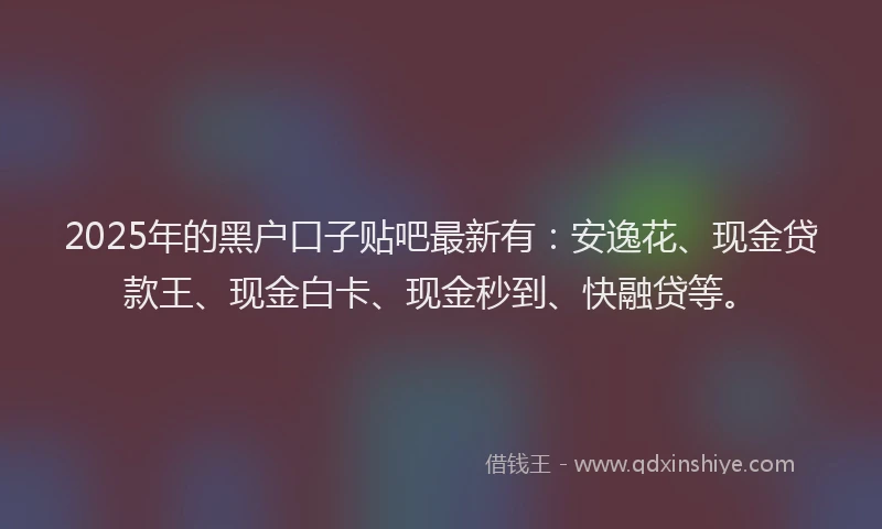 2025年的黑户口子贴吧最新有：安逸花、现金贷款王、现金白卡、现金秒到、快融贷等。