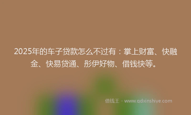 2025年的车子贷款怎么不过有：掌上财富、快融金、快易贷通、彤伊好物、借钱快等。