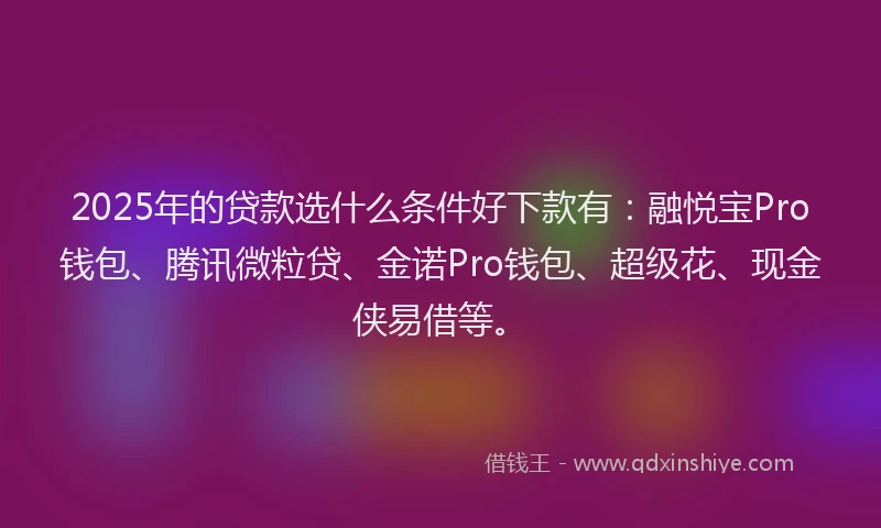 2025年的贷款选什么条件好下款有：融悦宝Pro钱包、腾讯微粒贷、金诺Pro钱包、超级花、现金侠易借等。