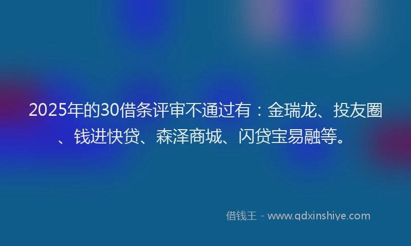 2025年的30借条评审不通过有：金瑞龙、投友圈、钱进快贷、森泽商城、闪贷宝易融等。