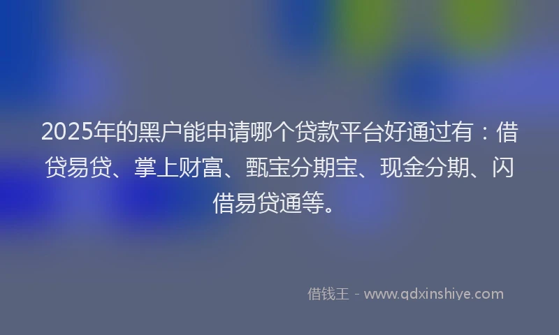 2025年的黑户能申请哪个贷款平台好通过有：借贷易贷、掌上财富、甄宝分期宝、现金分期、闪借易贷通等。