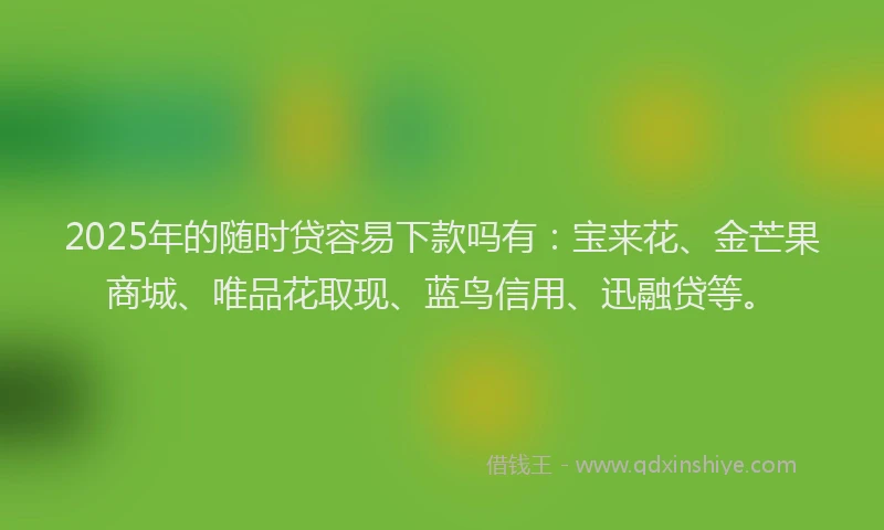 2025年的随时贷容易下款吗有：宝来花、金芒果商城、唯品花取现、蓝鸟信用、迅融贷等。