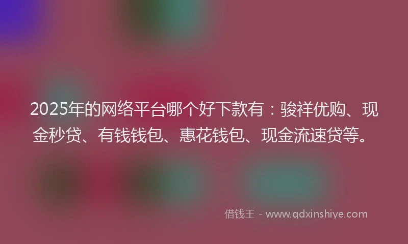 2025年的网络平台哪个好下款有：骏祥优购、现金秒贷、有钱钱包、惠花钱包、现金流速贷等。