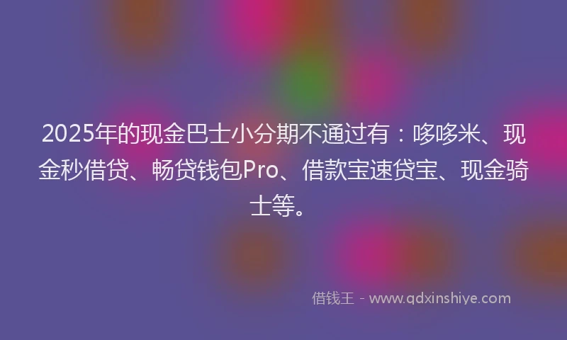 2025年的现金巴士小分期不通过有：哆哆米、现金秒借贷、畅贷钱包Pro、借款宝速贷宝、现金骑士等。