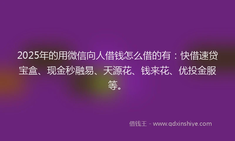 2025年的用微信向人借钱怎么借的有：快借速贷宝盒、现金秒融易、天源花、钱来花、优投金服等。