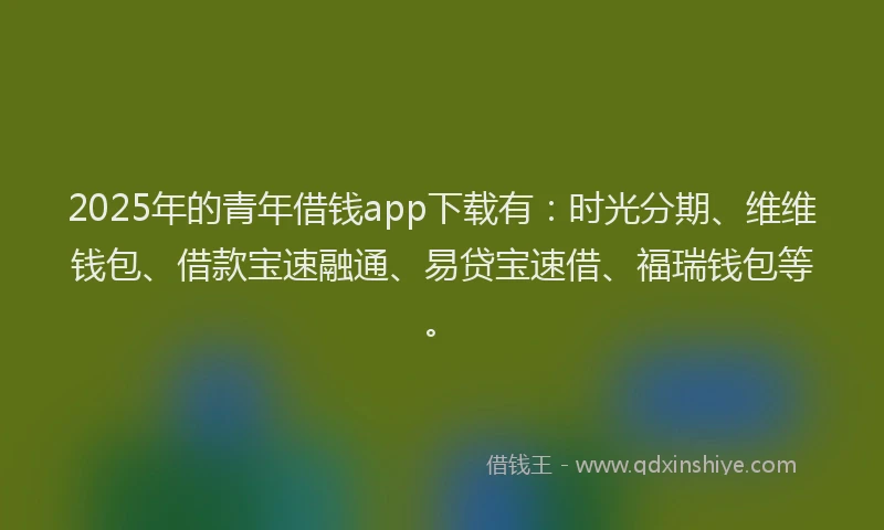 2025年的青年借钱app下载有：时光分期、维维钱包、借款宝速融通、易贷宝速借、福瑞钱包等。