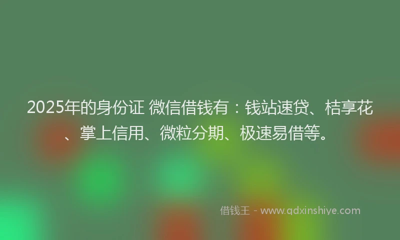 2025年的身份证 微信借钱有：钱站速贷、桔享花、掌上信用、微粒分期、极速易借等。