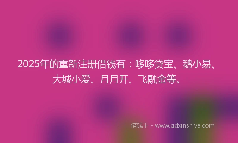 2025年的重新注册借钱有：哆哆贷宝、鹅小易、大城小爱、月月开、飞融金等。