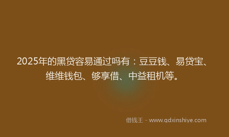 2025年的黑贷容易通过吗有：豆豆钱、易贷宝、维维钱包、够享借、中益租机等。