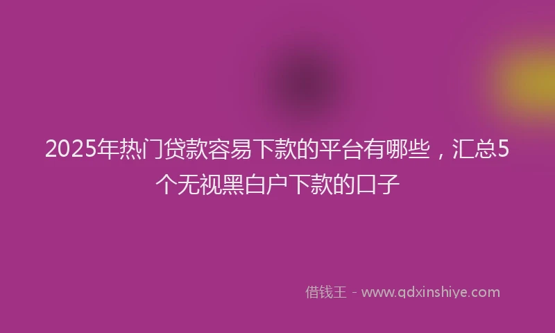 2025年热门贷款容易下款的平台有哪些，汇总5个无视黑白户下款的口子