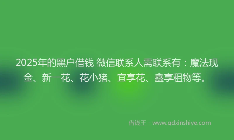 2025年的黑户借钱 微信联系人需联系有：魔法现金、新一花、花小猪、宜享花、鑫享租物等。