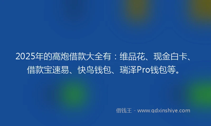 2025年的高炮借款大全有：维品花、现金白卡、借款宝速易、快鸟钱包、瑞泽Pro钱包等。