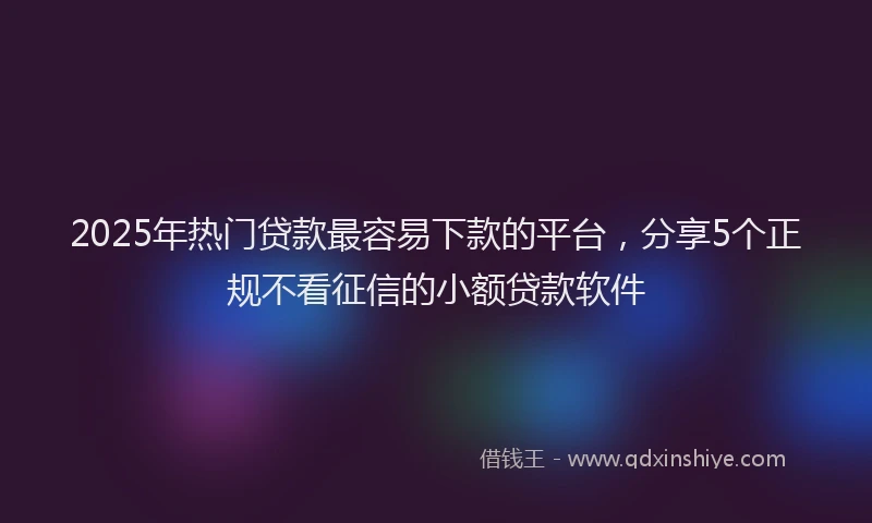 2025年热门贷款最容易下款的平台，分享5个正规不看征信的小额贷款软件