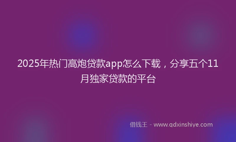 2025年热门高炮贷款app怎么下载，分享五个11月独家贷款的平台