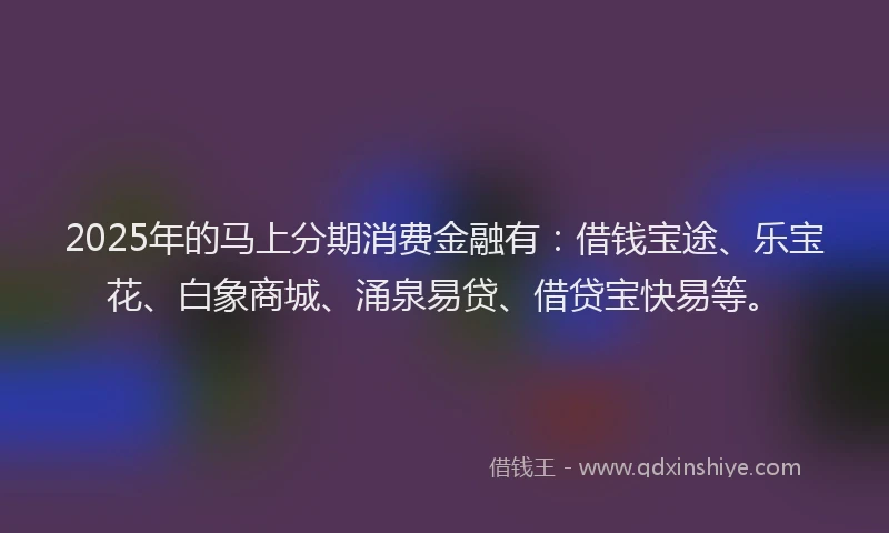 2025年的马上分期消费金融有：借钱宝途、乐宝花、白象商城、涌泉易贷、借贷宝快易等。