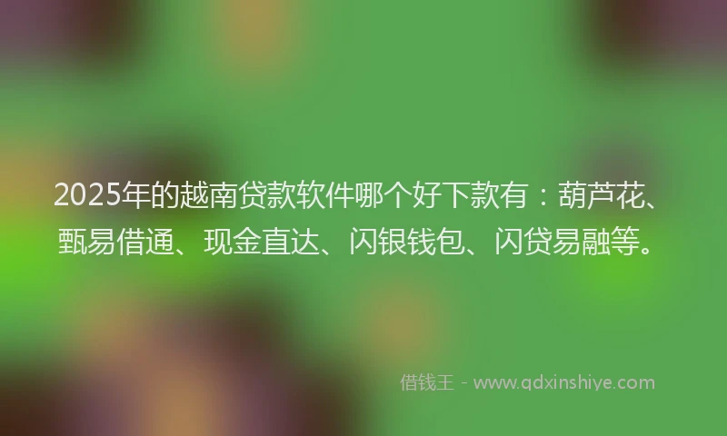2025年的越南贷款软件哪个好下款有：葫芦花、甄易借通、现金直达、闪银钱包、闪贷易融等。