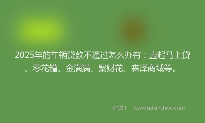 2025年的车辆贷款不通过怎么办有：壹起马上贷、零花罐、金满满、聚财花、森泽商城等。