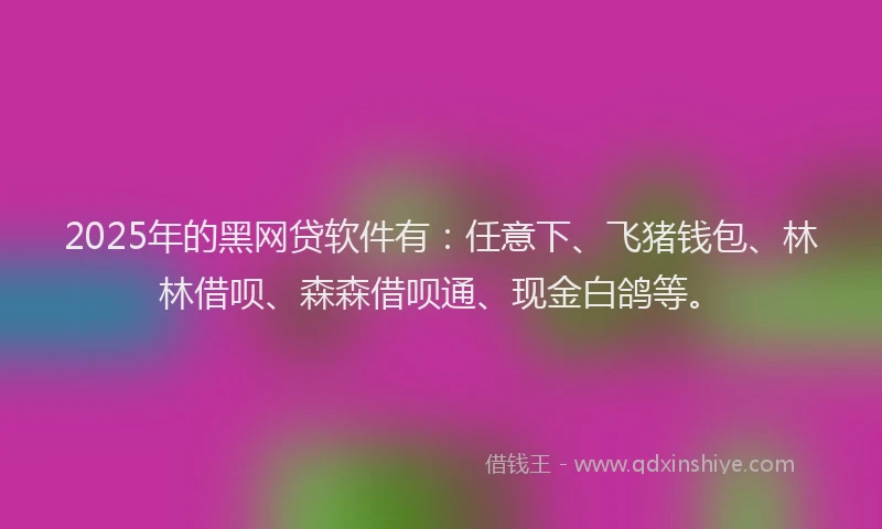 2025年的黑网贷软件有：任意下、飞猪钱包、林林借呗、森森借呗通、现金白鸽等。