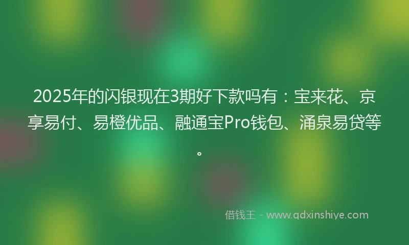 2025年的闪银现在3期好下款吗有：宝来花、京享易付、易橙优品、融通宝Pro钱包、涌泉易贷等。