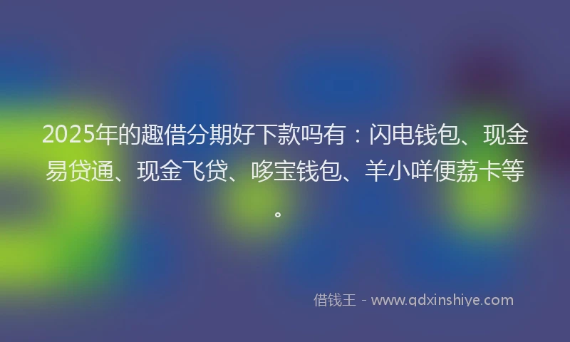 2025年的趣借分期好下款吗有：闪电钱包、现金易贷通、现金飞贷、哆宝钱包、羊小咩便荔卡等。