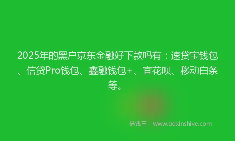 2025年的黑户京东金融好下款吗有：速贷宝钱包、信贷Pro钱包、鑫融钱包+、宜花呗、移动白条等。