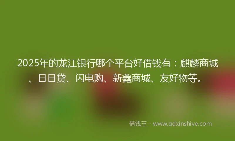 2025年的龙江银行哪个平台好借钱有：麒麟商城、日日贷、闪电购、新鑫商城、友好物等。