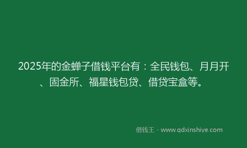 2025年的金蝉子借钱平台有：全民钱包、月月开、固金所、福星钱包贷、借贷宝盒等。