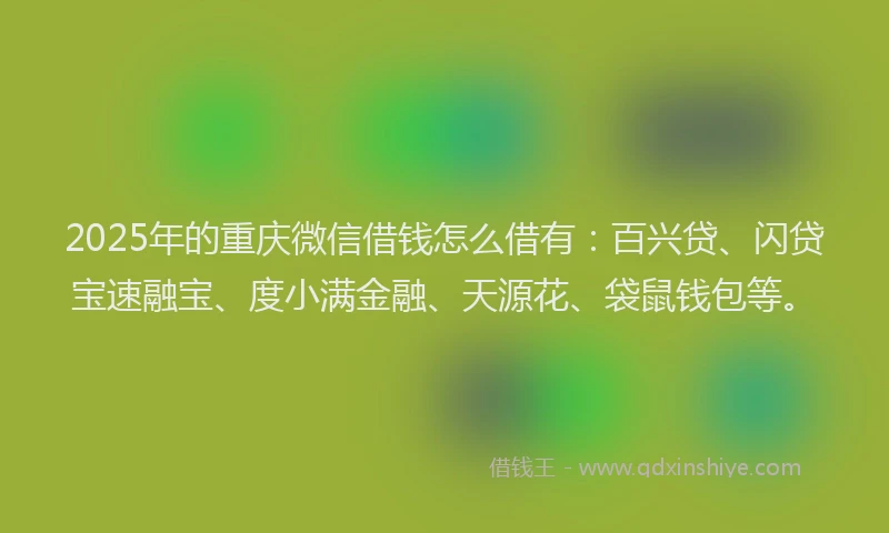 2025年的重庆微信借钱怎么借有：百兴贷、闪贷宝速融宝、度小满金融、天源花、袋鼠钱包等。