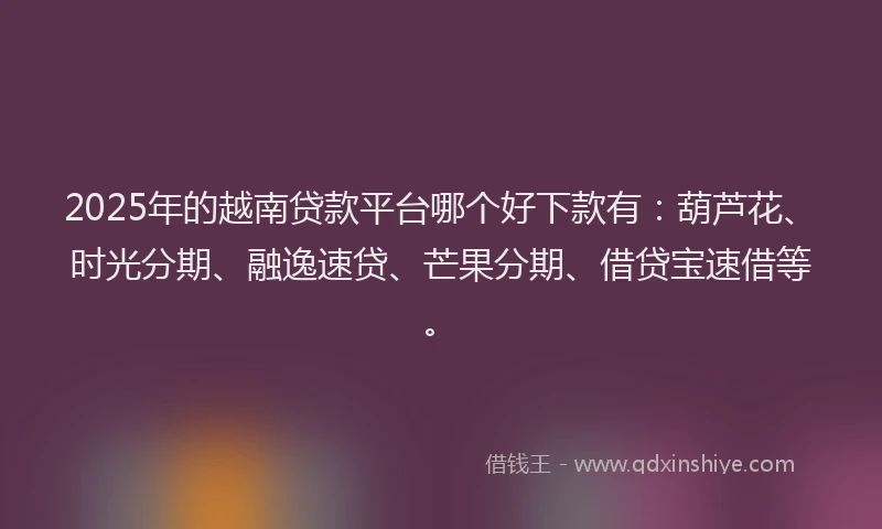 2025年的越南贷款平台哪个好下款有：葫芦花、时光分期、融逸速贷、芒果分期、借贷宝速借等。