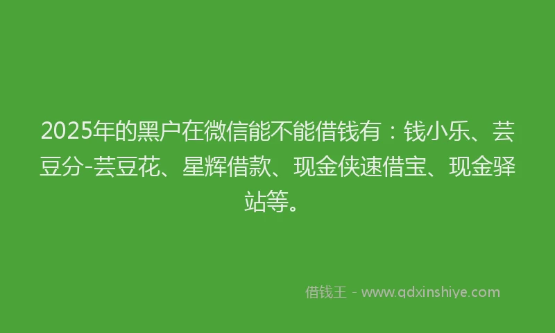 2025年的黑户在微信能不能借钱有：钱小乐、芸豆分-芸豆花、星辉借款、现金侠速借宝、现金驿站等。