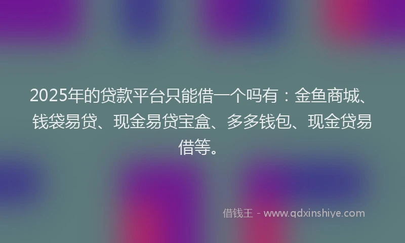 2025年的贷款平台只能借一个吗有：金鱼商城、钱袋易贷、现金易贷宝盒、多多钱包、现金贷易借等。
