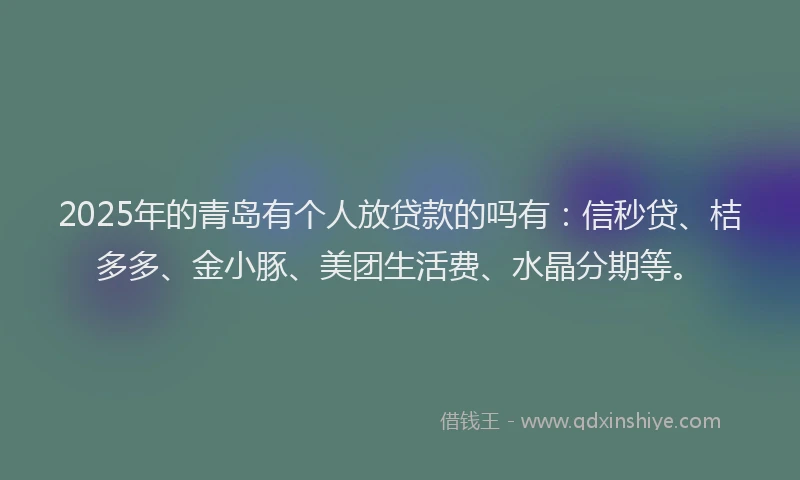 2025年的青岛有个人放贷款的吗有：信秒贷、桔多多、金小豚、美团生活费、水晶分期等。