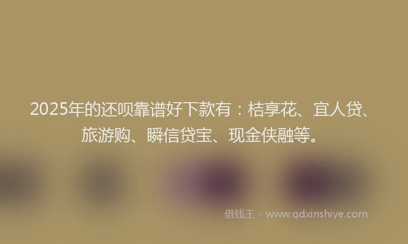 2025年的还呗靠谱好下款有：桔享花、宜人贷、旅游购、瞬信贷宝、现金侠融等。