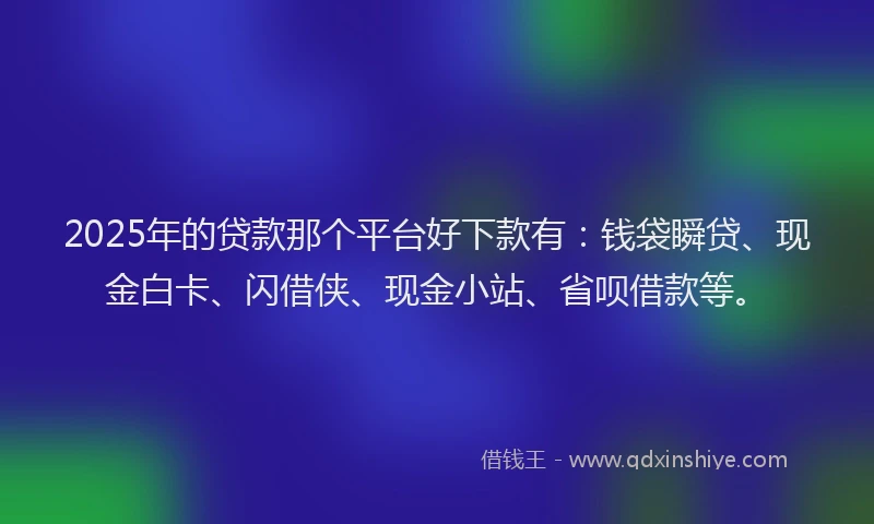 2025年的贷款那个平台好下款有：钱袋瞬贷、现金白卡、闪借侠、现金小站、省呗借款等。