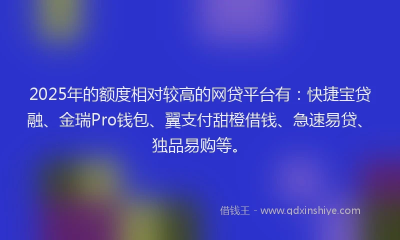 2025年的额度相对较高的网贷平台有：快捷宝贷融、金瑞Pro钱包、翼支付甜橙借钱、急速易贷、独品易购等。