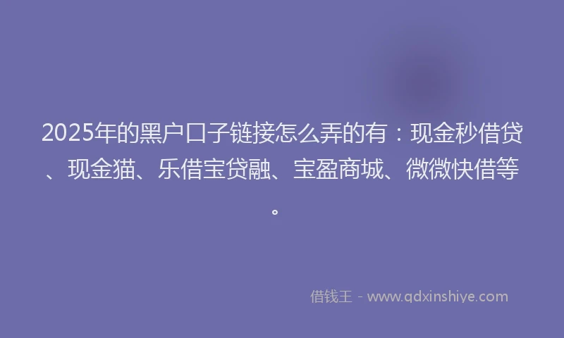 2025年的黑户口子链接怎么弄的有：现金秒借贷、现金猫、乐借宝贷融、宝盈商城、微微快借等。