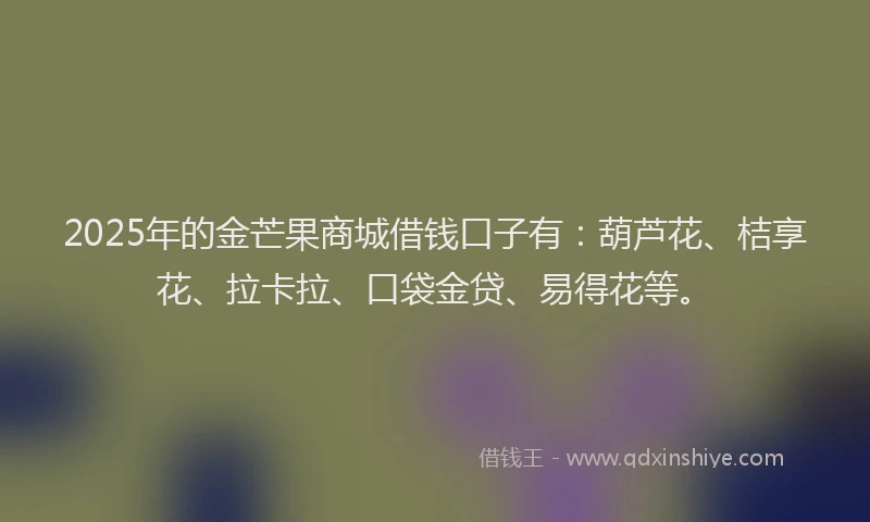 2025年的金芒果商城借钱口子有：葫芦花、桔享花、拉卡拉、口袋金贷、易得花等。