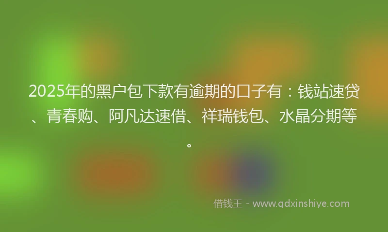 2025年的黑户包下款有逾期的口子有：钱站速贷、青春购、阿凡达速借、祥瑞钱包、水晶分期等。