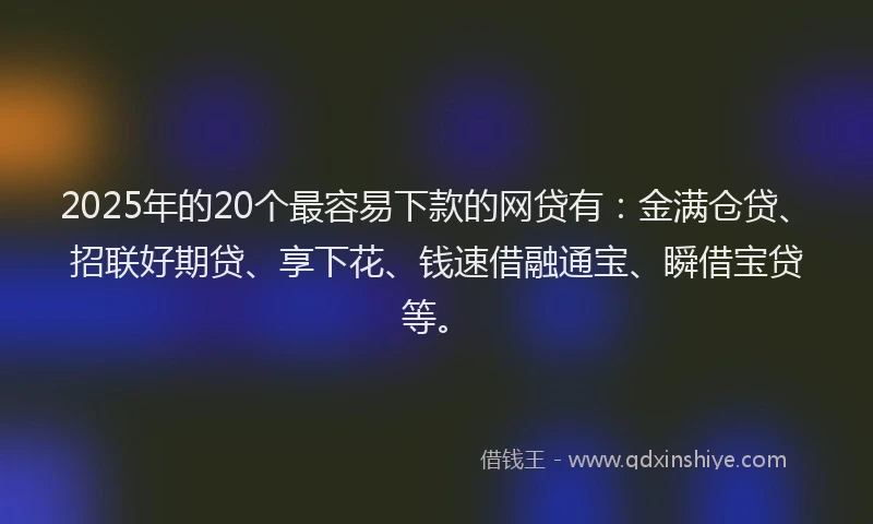 2025年的20个最容易下款的网贷有：金满仓贷、招联好期贷、享下花、钱速借融通宝、瞬借宝贷等。