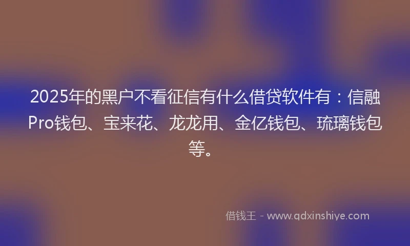 2025年的黑户不看征信有什么借贷软件有：信融Pro钱包、宝来花、龙龙用、金亿钱包、琉璃钱包等。